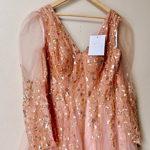 NWT Mac Duggal 20295 Embellished V Neck Long Sleeve A Line Gown Pink Size 16 - Picture 5 of 12